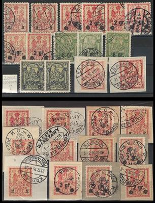 */gestempelt/Briefstück - Polen - Bestellpostanstalten 1915/16 -Stadtpost Warschau - kl. Spezialpartie mit Entwertungen, - Briefmarken