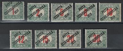 * - Tschechosl. Nr. 150/58 (Portomarken mit roten Ziffern) alle gepr. Kovar VÖB, - Briefmarken