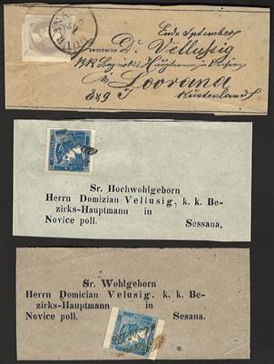 Briefstück/gestempelt/Poststück - Blauer Merkur Type IIc und Type IIIb auf Zeitungsschleife bzw. Adressteil einer Schleife, - Francobolli