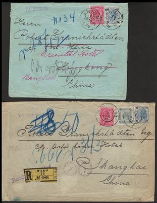 China Poststück - 1904/05 Österreich(Vienna)-China,2 Briefe nach Shanghai bzw. nach Hongkong(und weiter nach Bangkok), - Briefmarken