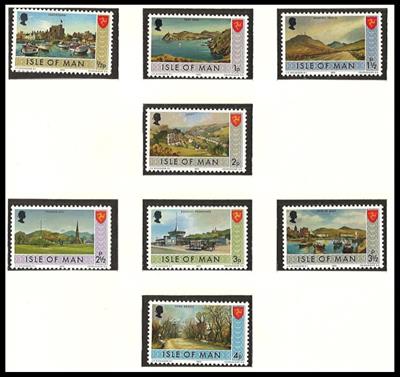 ** - Kpl. Sammlung  Großbrit. Isle of Man Ausg. 1973/1994 mit allen Blöcken u. Portom. Nr. 1/25, - Známy