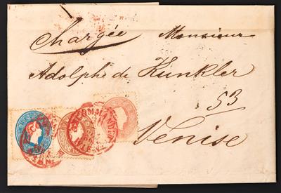 Poststück - Österr. Nr. 20/22 + Nr. 21(rückseit., - Briefmarken und Ansichtskarten