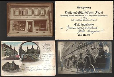 Poststück - Partie AK Graz u.a. mit kl. Foto der Flaschnerei Karl Zendel - Mondscheinkarte etc. versch. erh., - Známy