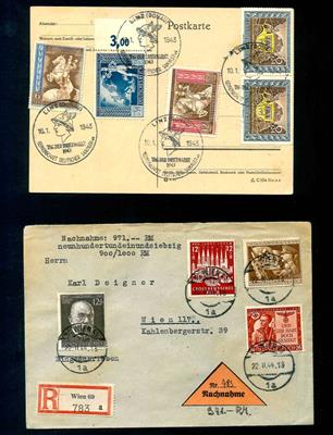 Poststück - Partie dekorative Ostmark Belege mit Sondermarken frank. u.a. Volkssturm, - Briefmarken und Ansichtskarten