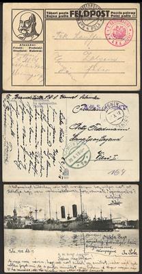 Poststück - Partie Österr. Feldpost WK I Bezug Marine mit div. Schiffen, - Briefmarken und Ansichtskarten