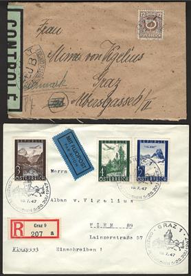 Poststück - Partie Poststücke Österr. ab 1945 u.a. mit französischer 2LJB" - Zensur auf Brief von Axams nach Graz, - Stamps