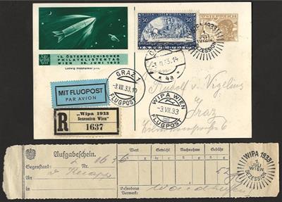 Poststück - Partie Poststücke Österr. mit div. Ausland u.a. WIPA glatt auf rekommandierter Reko- Flugpostkarte, - Stamps