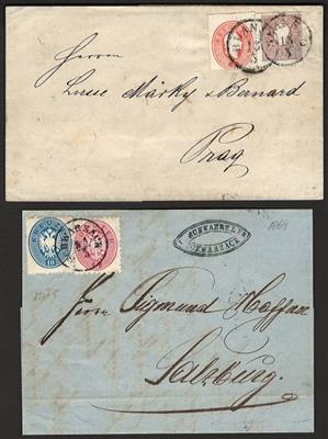 Poststück - Partie Poststücke Österr. Monarchie mit interess. Stücken u.a. Faltbrief mit Mischfrankatur Ausg. 1863/64, - Briefmarken und Ansichtskarten
