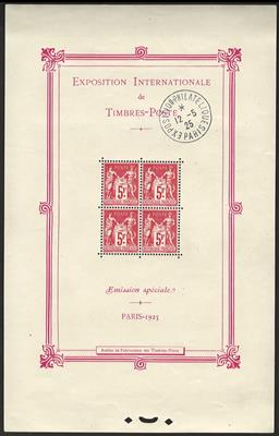 gestempelt - Frankreich Block Nr. 1 (5 Fr. karmin) im Blockrahmen Ausstellungsstpl. -(Marken postfr.), - Briefmarken und Ansichtskarten