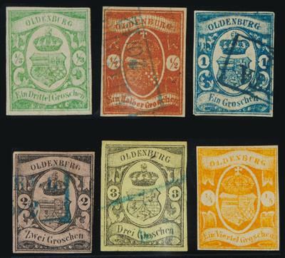 gestempelt/* - Sammlung Oldenburg Ausg. 1852/62 - (Nr. 1/19) versch. Erh. bis Mgl. bzw. rep., - Briefmarken und Ansichtskarten