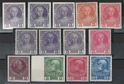 **/(*) - Österr. 1908 - 2 Heller - 9 versch. Farbproben gez. bzw. ungez., - Stamps