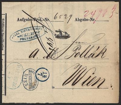 DDSG Poststück - 1869 Schöne Sammlung DDSG Frachtbriefe mit seltenen Schiffstempeln wie "STEIN 44","WAITZEN 17", - Francobolli