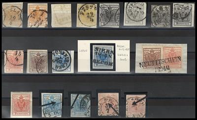 gestempelt/Briefstück - Kl. Partie Österr. Ausg. 1850 u.a. mit Farbnuancen, - Briefmarken