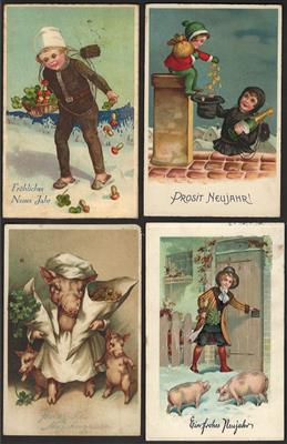 Poststück - Partie Glückwunschkarten mit viel Neujahr, - Motiv- und Ansichtskarten