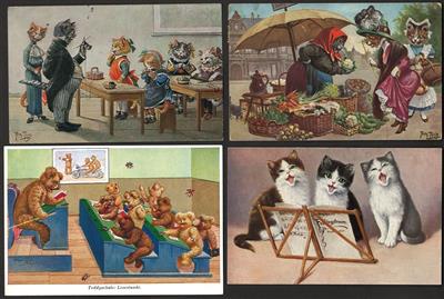 Poststück - Partie meist Tiermotivkarten u.a. mit Katzen (2 Thiele), - Motiv- und Ansichtskarten