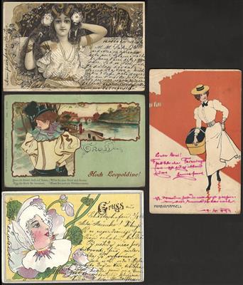 Poststück - Partie Motivkarten "Mode" - "Kostüme" - "Jugendstil" etc., - Motiv- und Ansichtskarten