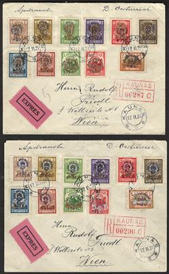 Poststück - Litauen Nr. 246/56 bzw. 257/67 je auf Reko - ExpressSatzbrief nach Wien mit Ankunftsstpl. aus 1927, - Známky