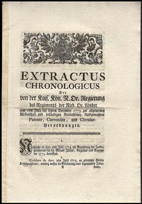 Poststück - Österr. 1773/1815 - 6 CHRONOLOGISCHE ANZÜGE (Extractus Chronologicus) v. d. K. K. N.Ö. Länder u. Wien, - Francobolli