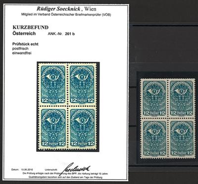 ** - Österr. Nr. 262b im Viererblock (dunkelgrünblau), - Briefmarken und Ansichtskarten
