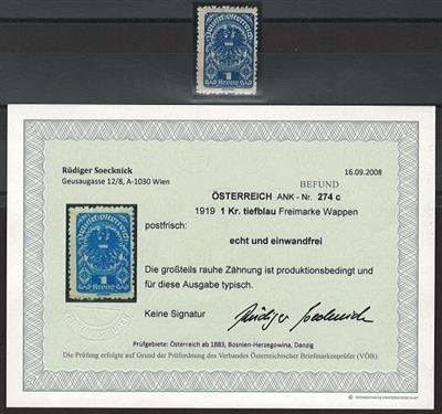 ** - Österr. Nr. 274c "tiefblau", - Briefmarken und Ansichtskarten