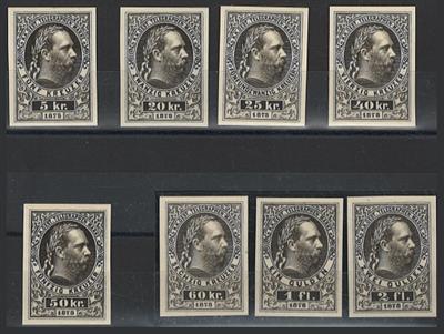(*) - Österr. Telegraphenmarken Nr. 10P/17P - Bogenproben ungez. in Schwarz auf Kartonpapier, - Briefmarken und Ansichtskarten
