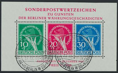 gestempelt - Berlin Block Nr. 1 (Währungsgeschädigte) m. klaren Sonder-Ersttagsstpln., - Briefmarken und Ansichtskarten