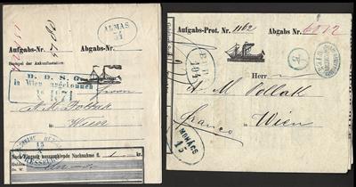 Poststück - Österr. DDSG. 1857/1888 - 8 div. Frachtbrfe. m. versch. Stpln. ALMAS, - Briefmarken und Ansichtskarten