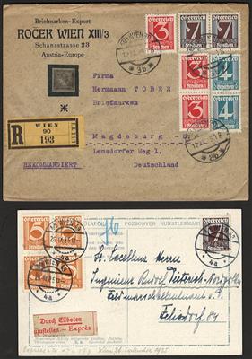 Poststück - Österr. I. Rep. - Partie Poststücke Ziffernserie u.a. mit Reko - und Expresspost, - Briefmarken und Ansichtskarten