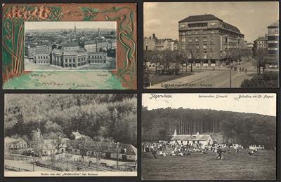 Poststück – Partie AK Wien u.a. mit Heimwehr ca. 1934 – Eisenbahnerheim – Café Rustler – Fotokarte Gastwirt Steiner Hasnerstraße – Josef Bartsch – Sechshauserstraße etc., - Briefmarken und Ansichtskarten