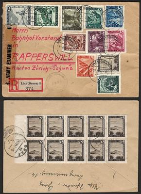 Poststück - - Partie Poststücke Ausg. Bunte Landschaft mit RekoExpress- und Auslandspost, - Briefmarken und Ansichtskarten