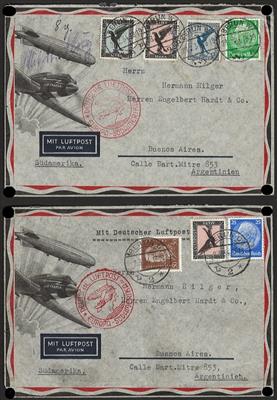 Poststück - D.Reich Zeppelin Flug Nr.456/58 auf 2 Belege (Poststück gefaltet) und 2 weiterer Zeppelinbriefe, - Briefmarken