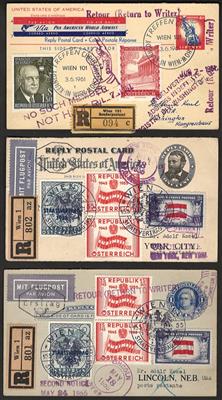 Poststück - Österr. II. Rep. - 3 rekommandierte Flugpost - Antwortkarten aus 1955/61 in die USA, - Francobolli