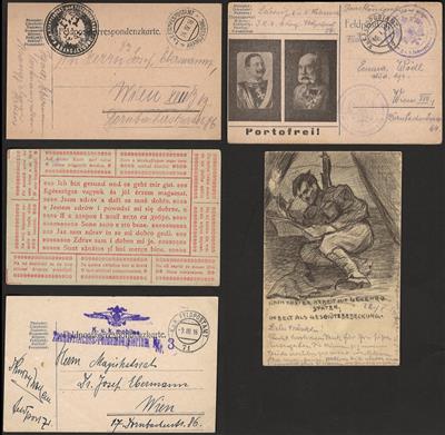 Poststück - Partie Österr. Feldpost WK I u.a. mit Lebenszeichenkarten- gezeichnete Karten etc., - Stamps