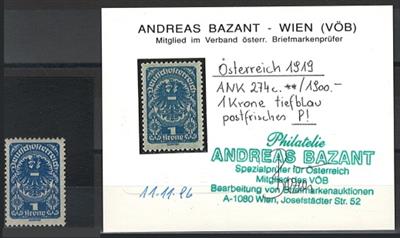 ** - Österr. Nr. 274c "tiefblau", - Briefmarken