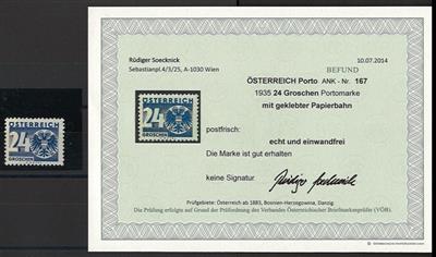 ** - Österr. Porto Nr. 167 (24Groschen der Ausg. 1935) mit GEKLEBTER PAPIERBAHN, - Briefmarken