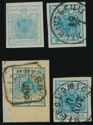 gestempelt/Briefstück - Österr. Nr. 5 H I tiefe "9" hellblau und blau, - Briefmarken