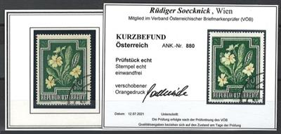 gestempelt - Österr. Nr. 880 (40 + 20 Gr. Heimische Blumen) mit VERSCHOBENEM ORANGEDRUCK, - Briefmarken