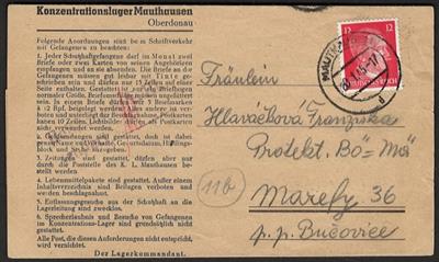 Poststück - D.Reich - Faltbrief eines Häftlings im Sanitätslager 3 im KZ Mauthausen vom 20.1. 1945 in das Protektorat, - Briefmarken