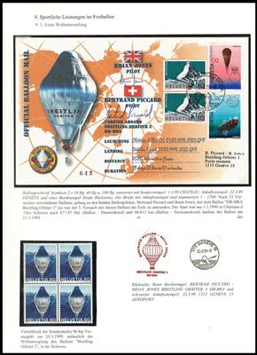 Poststück - Schweiz 1999 - Weltumsegelung des Ballons "Breitling Orbiter 3", - Briefmarken