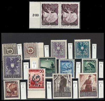 ** - Partie Österr. II. Rep. Plattenfehler u. Abarten mit besseren Stücken, - Stamps