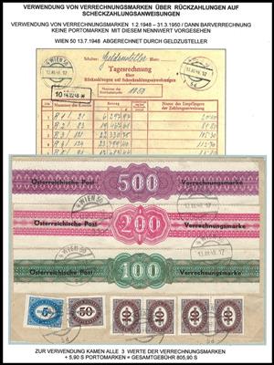 Poststück - Österr. - Verrechnungsmarken Nr. 1/3 auf Tagesrechnung vom 13.12. 1948 von 4 Wien 50, - Známky