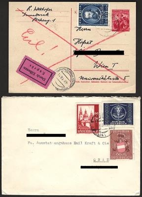 Poststück - Reichh. Partie Poststücke Österr. ab 1945 mit viel Sondermarkenfrankaturen, - Známky