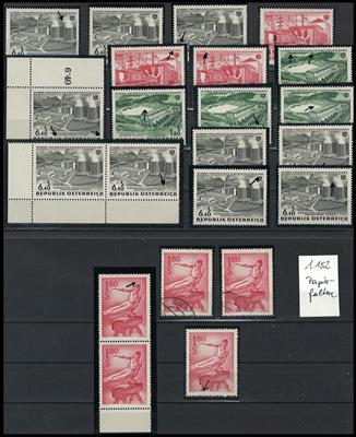 ** - Österr. - Partie Plattenfehler und Druckzufälligkeiten aus ca. 1961/1968, - Briefmarken