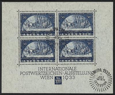 gestempelt - Österr. - WIPABLOCK (127:104:127:104) mittig sowie im Blockrand Sezessions - Sonderstempel vom 7.7., - Briefmarken