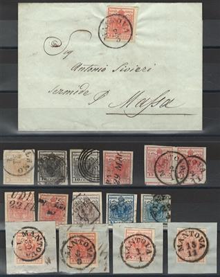gestempelt/Poststück - Partie Dubl. Lombardei Venetien Nr. 1/5 und 1 Brief mit Nr. 3 H, - Francobolli