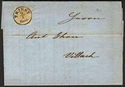Poststück - Österr. Nr. 1 M gelb auf Drucksache von Triest nach Villach aus 1857, - Briefmarken