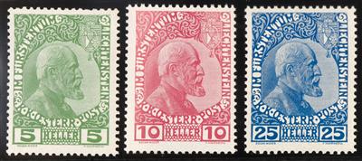 ** - Liechtenstein Nr. 1 x/3 x postfrisch (Nr. 1 x ein k. Z.),(3), - Stamps and Postcards