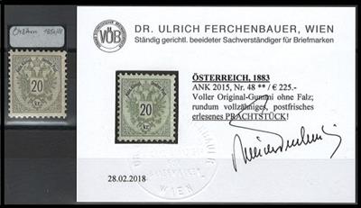 ** - Österr. Nr. 48 - laut Kurzbefund Dr. Ferchenbauer handelt es sich um ein "rundum vollzähniges, - Briefmarken und Ansichtskarten