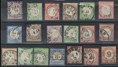 gestempelt - Deutsches Reich - 1872 Kl. u. gr. Brustschild - Nr. 1/3,6/8,10,11 (tls. nachgez.),16, - Briefmarken und Ansichtskarten