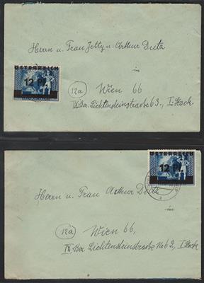 Poststück - Partie Poststücke Österr. 1945 u.a. mit 12 Pfg. Wien II auf 2 Kuverts ab Wieselburg/Erlauf nach Wien, - Briefmarken und Ansichtskarten